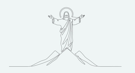 Obraz premium Minimalist Jesus Christ Line Art Drawing with Open Arms