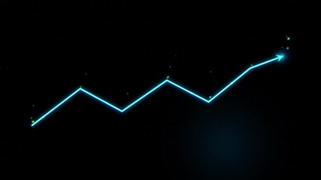 Neon blue financial growth line graph rising on dark background, for business analytics, and digital marketing