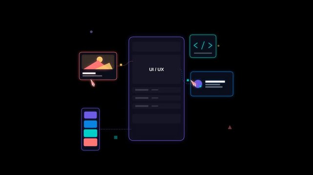 UI UX Design Concept with Mobile App Interface, Web Development and Digital Technology