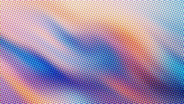 Halftone gradient background with wavy texture, abstract colorful dot pattern backdrop, retro pop art print design