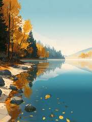 Fototapeta premium Autumn Forest Lake Reflection