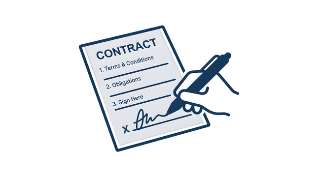 Hand Signing a Legal Agreement Contract Document Illustration in Flat Style