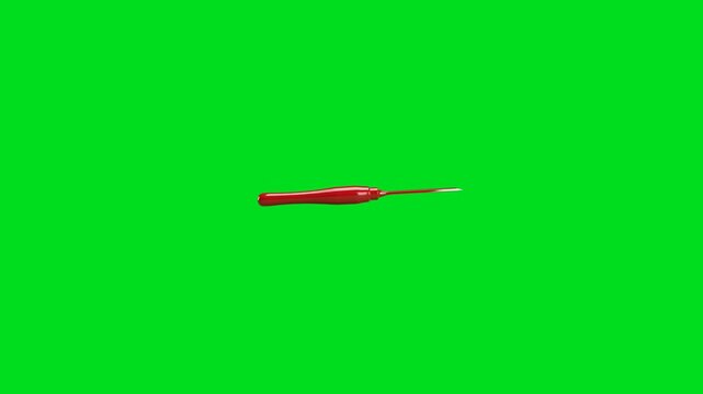A red wooden handle carving tool isolated against a bright green background