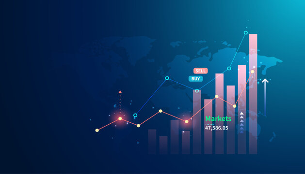Global stock market inflation trade chart with growth finance and business data graph - Vector illustration