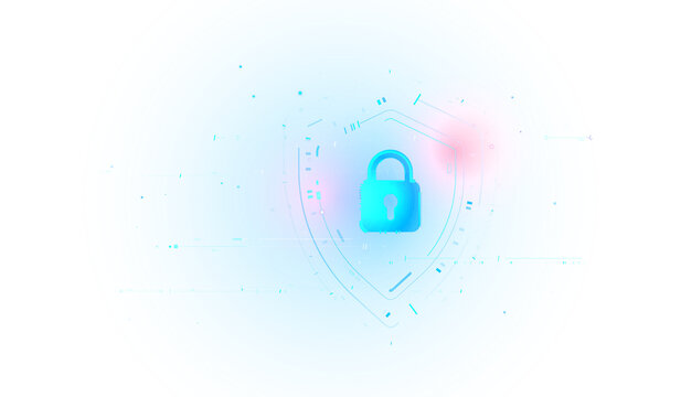 Cyber security digital neon lock shield protect secure privacy technology isolated on transparent png background