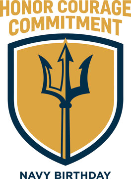 Honor Courage Commitment Navy Birthday Trident Shield Crest Emblem Vector Isolated On Solid White Backdrop