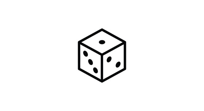 Isometric die with black spots on a white background