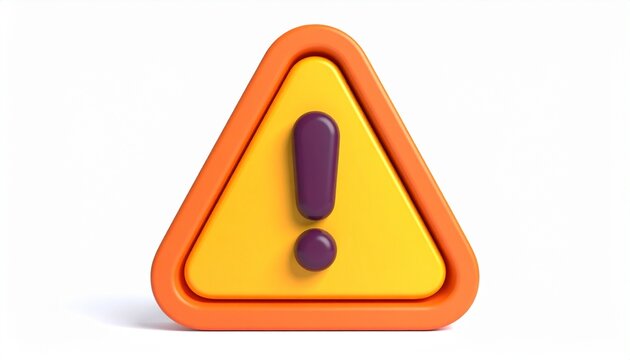 Modern 3D Caution Alert Symbol with Exclamation Mark on White