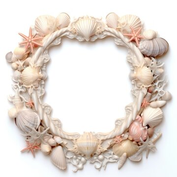 Nouveau art of sea shell frame seashell white background invertebrate.
