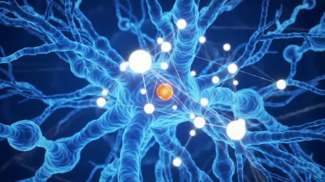 Intricate Visualization of Neuronal Network Illustrating Complex Synaptic Connections in Vibrant Blue Tones for Neuroscience and Biotechnology Concepts