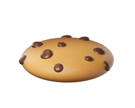 3D Cartoon Chocolate Chip Cookie Isolated. Classic bakery treat for bakery, cafe, dessert, pastry and party. 3d render
