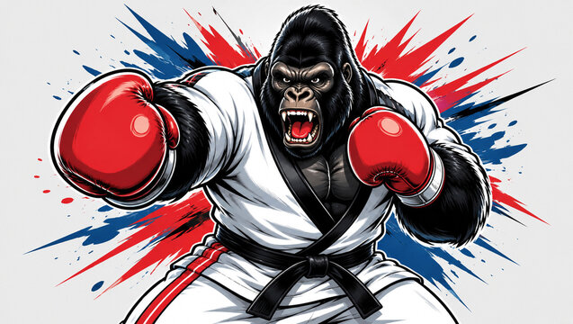 Angry gorilla boxer punching with red gloves mascot vector illustration