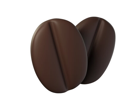 3D Dark Brown Coffee Beans Isolated. Ideal for coffee branding, cafes, party. 3d render
