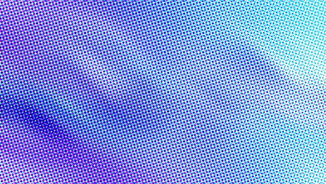 Halftone gradient background with blue and purple dots. Retro pop art texture for digital wallpaper. Vibrant comic book style pattern. Vibrant halftone gradient background