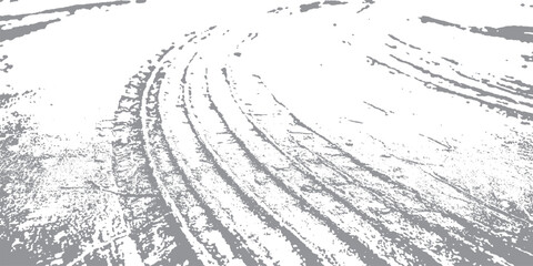 Fototapeta premium Gritty Tire Tracks with Dirt Splatters Creating an Off Road Path Design Element on White Background