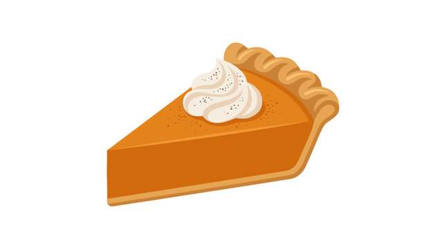 Traditional pumpkin pie slice with whipped cream vector icon for autumn thanksgiving dessert menu design isolated on white