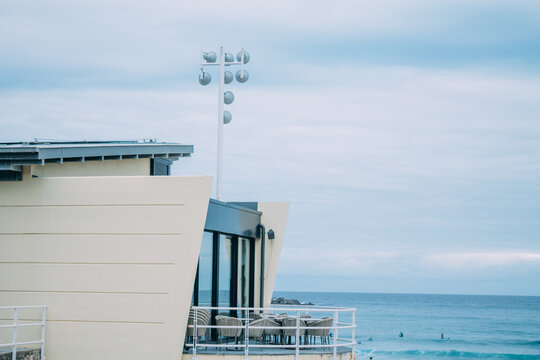 modern cafe with the beach in the background