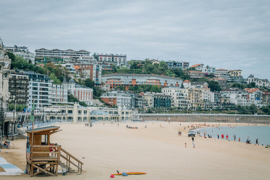 Scenic view of La Concha beach in San Sebastian, Basque Country, Spain