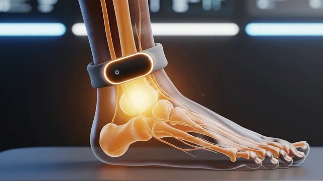 Transparent Ankle Injury Monitor With Ligaments and Bones Visualization ideal for Healthcare Technology and Medical Presentations