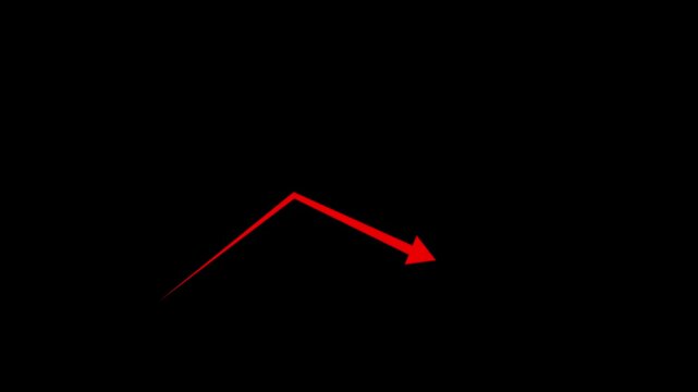 4k hand-drawn brush stroke arrow isolated on a black background. business arrow graph going up volatile market graph. motion . animation 4k video,Creative Graph hand drawn arrow chart growing up.