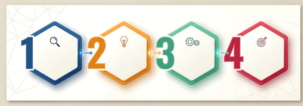 Modern 4 Step Abstract Hexagonal Infographic Template with Glowing Connectors
