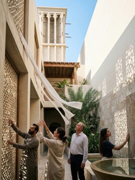 Group collaboration in an architectural space during a cultural community event