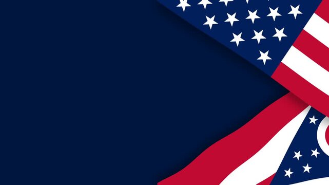 Ohio State Flag and USA Flag on Dark Blue Background for Patriotic Presentations.