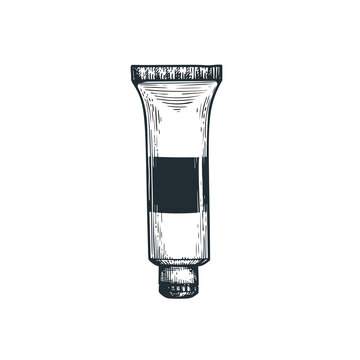 Hand drawn sketch style art paint tube. Depicting artistic supply. Retro vintage engraving style. Vector illustrtions isolated on white.
