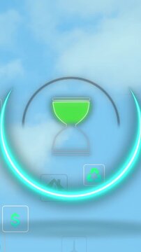 Animation of ecology icons and hourglass over cityscape