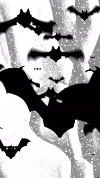 Animation of bats flying over moving shapes