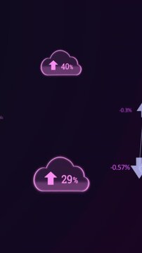 Globe of arrows against multiple cloud icon with increasing percentage