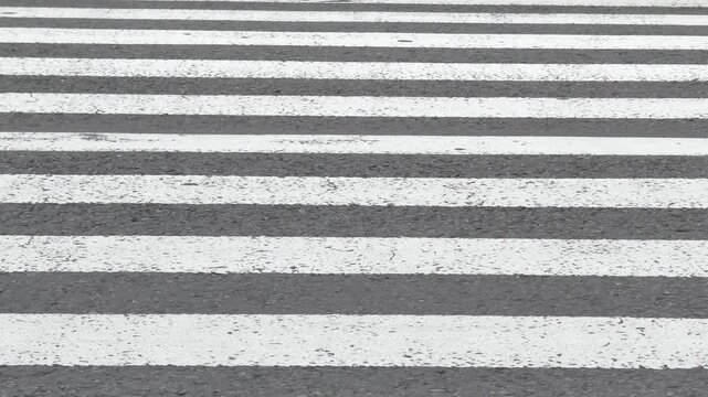 Pedestrian crosswalk with high contrast zebra stripes on asphalt road surface