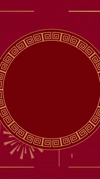 Animation of chinese pattern and clouds decoration on red background