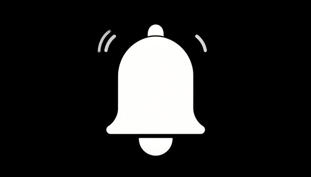 White notification bell icon with sound waves on a black background, representing alerts and social media engagement for digital platforms