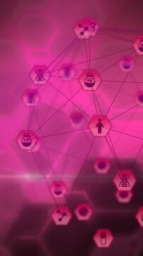 Globe of network of connections against pink background