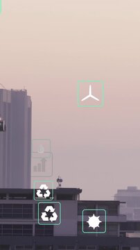 Animation of data processing over cityscape