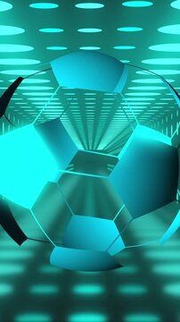 Animation of football and data processing over neon tunnel