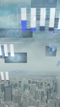 Animation of data processing over cityscape