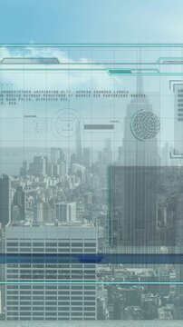Animation of data processing over cityscape