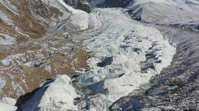Aerial drone view of the majestic Muztagh Ata glacier in Xinjiang, China