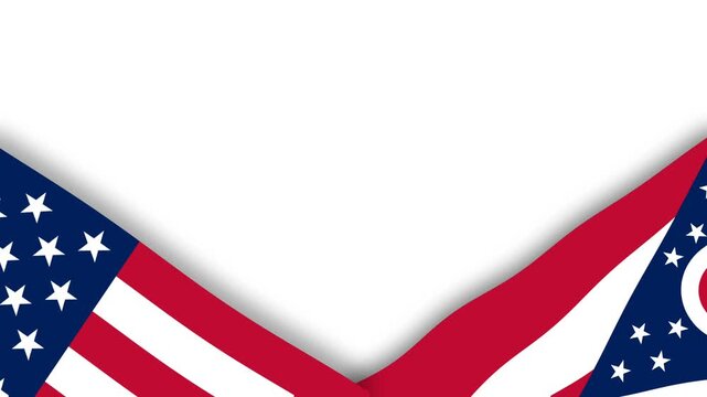 United States and Ohio State Flags Border on White Background.