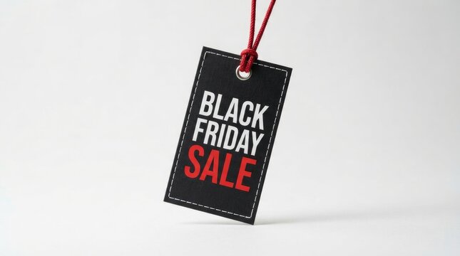 Black friday sale tag with red string on black friday