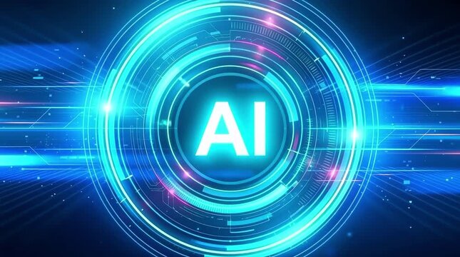Abstract futuristic digital and technology on dark blue color background. AI(Artificial Intelligence) wording with the circuit design.