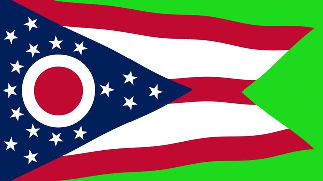 Ohio State Flag Waving on Green Screen Background Chroma Key Loop.
