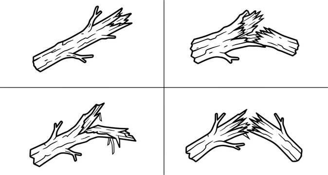 Four broken tree branch icons