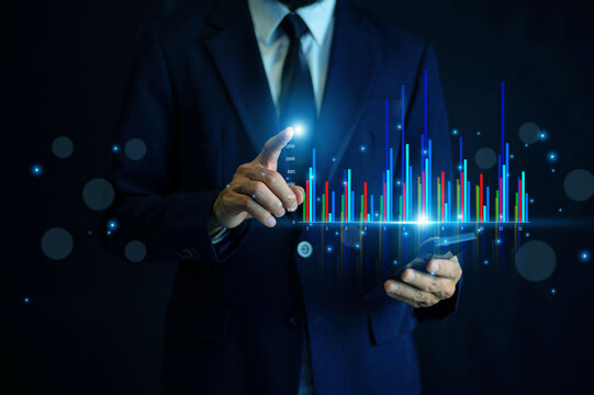Professional trader analyzing financial charts and forex market trends using AI and Artificial intelligence technology for investment, risk management, and profit growth.
