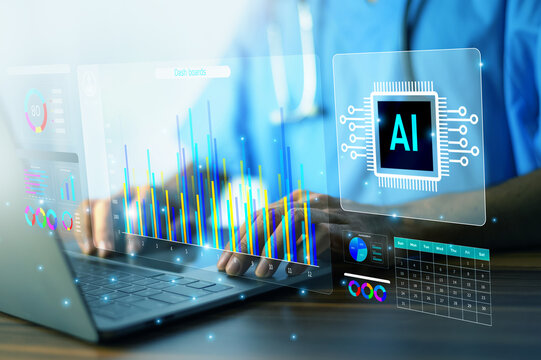 Medical Professional Using Artificial Intelligence and Advanced Analytics Technology to Analyze Healthcare Data and Informatio