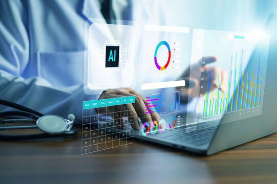 Doctor AI, artificial intelligence in modern medical technology and IOT automation. Doctor using AI document management concept.