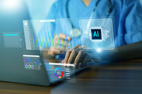 Medical Professional Using Artificial Intelligence and Advanced Analytics Technology to Analyze Healthcare Data and Informatio