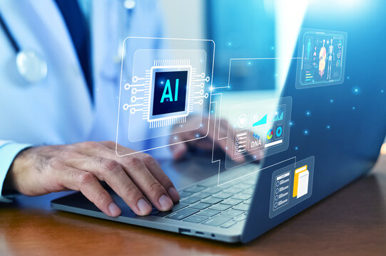 Medical Professional Using Artificial Intelligence and Advanced Analytics Technology to Analyze Healthcare Data and Informatio